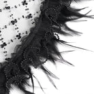 DEVIL FASHION Women's Gothic Lace-up Embroidered Feather Trim Slip Dress Black