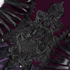 DEVIL FASHION Women's Gothic Lace-up Embroidered Feather Trim Slip Dress Black-Purple