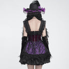 DEVIL FASHION Women's Gothic Lace-up Embroidered Feather Trim Slip Dress Black-Purple