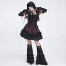DEVIL FASHION Women's Gothic Lace-up Embroidered Feather Trim Slip Dress Black-Red
