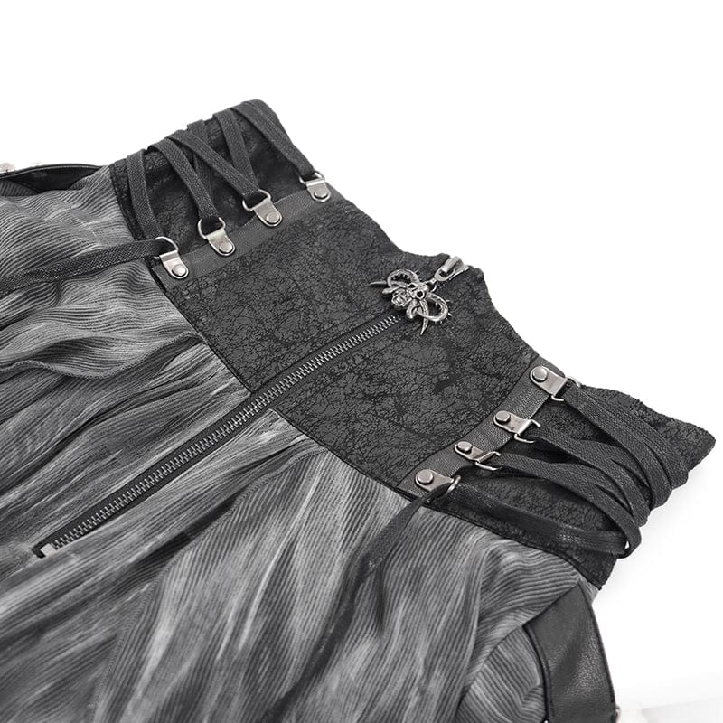 DEVIL FASHION Women's Gothic Lace-up Eyelets Rivets Long Skirt