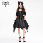 DEVIL FASHION Women's Gothic Lace-up Halter Lace Irregular Hem Dress