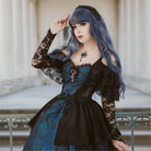 DEVIL FASHION Women's Gothic Lace-up Halter Lace Irregular Hem Dress Graduation Dress Blue