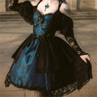 DEVIL FASHION Women's Gothic Lace-up Halter Lace Irregular Hem Dress Graduation Dress Blue