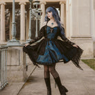 DEVIL FASHION Women's Gothic Lace-up Halter Lace Irregular Hem Dress Graduation Dress Blue