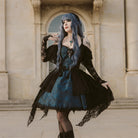 DEVIL FASHION Women's Gothic Lace-up Halter Lace Irregular Hem Dress Graduation Dress Blue