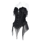 DEVIL FASHION Women's Gothic Lace-up Jacquard Overbust Corset with Asymmetrical Draped Sheer Chiffon Tails