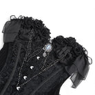 DEVIL FASHION Women's Gothic Lace-up Jacquard Overbust Corset with Asymmetrical Draped Sheer Chiffon Tails