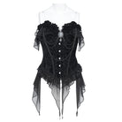 DEVIL FASHION Women's Gothic Lace-up Jacquard Overbust Corset with Asymmetrical Draped Sheer Chiffon Tails