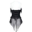 DEVIL FASHION Women's Gothic Lace-up Jacquard Overbust Corset with Asymmetrical Draped Sheer Chiffon Tails