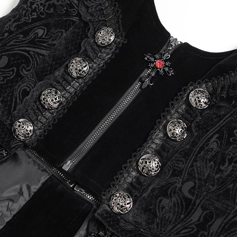 DEVIL FASHION Women's Gothic Lace-up Lapel Jacquard Sleeveless Tailcoat
