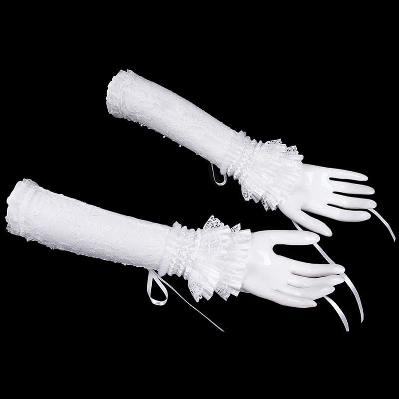 DEVIL FASHION Women's Gothic Lace-up Mesh Lace Arm Sleeves White