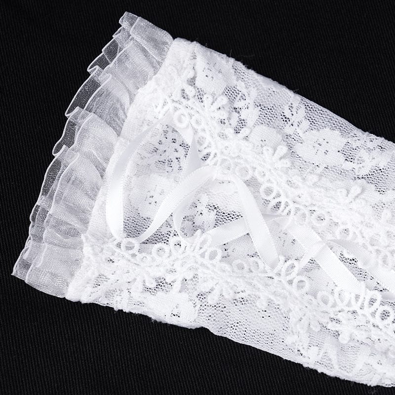 DEVIL FASHION Women's Gothic Lace-up Mesh Lace Arm Sleeves White