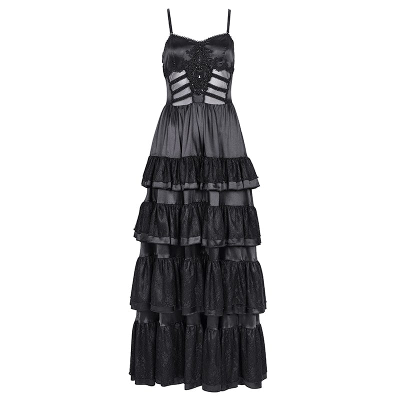 DEVIL FASHION Women's Gothic Lace-up Mesh Lace Slip Dress