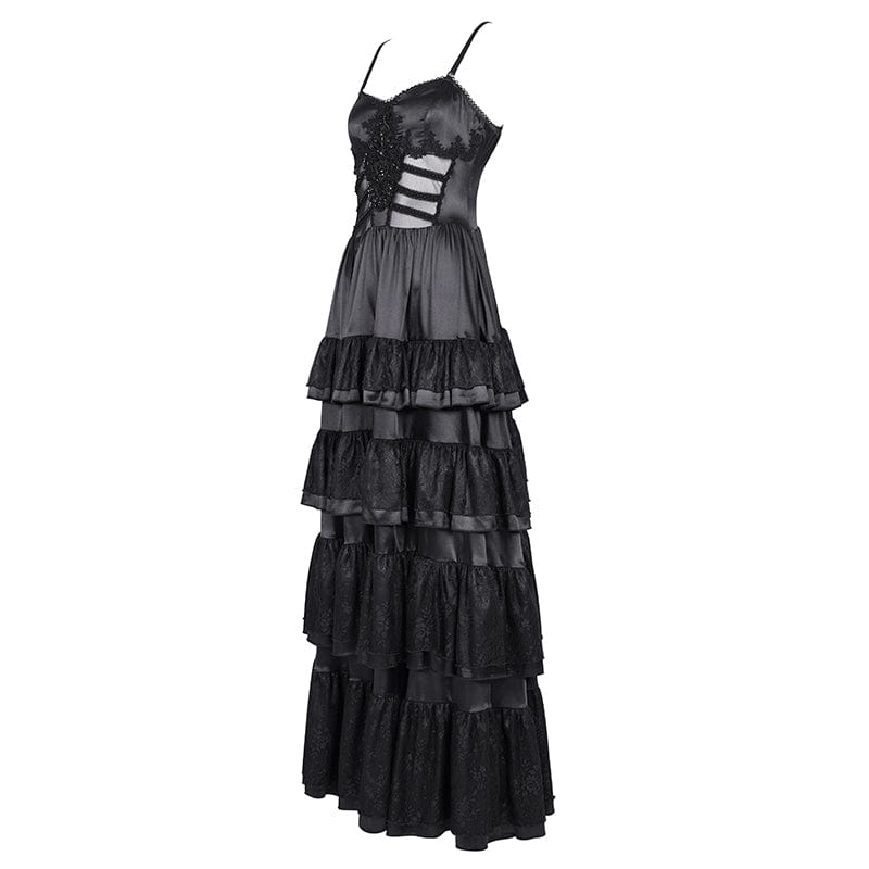 DEVIL FASHION Women's Gothic Lace-up Mesh Lace Slip Dress