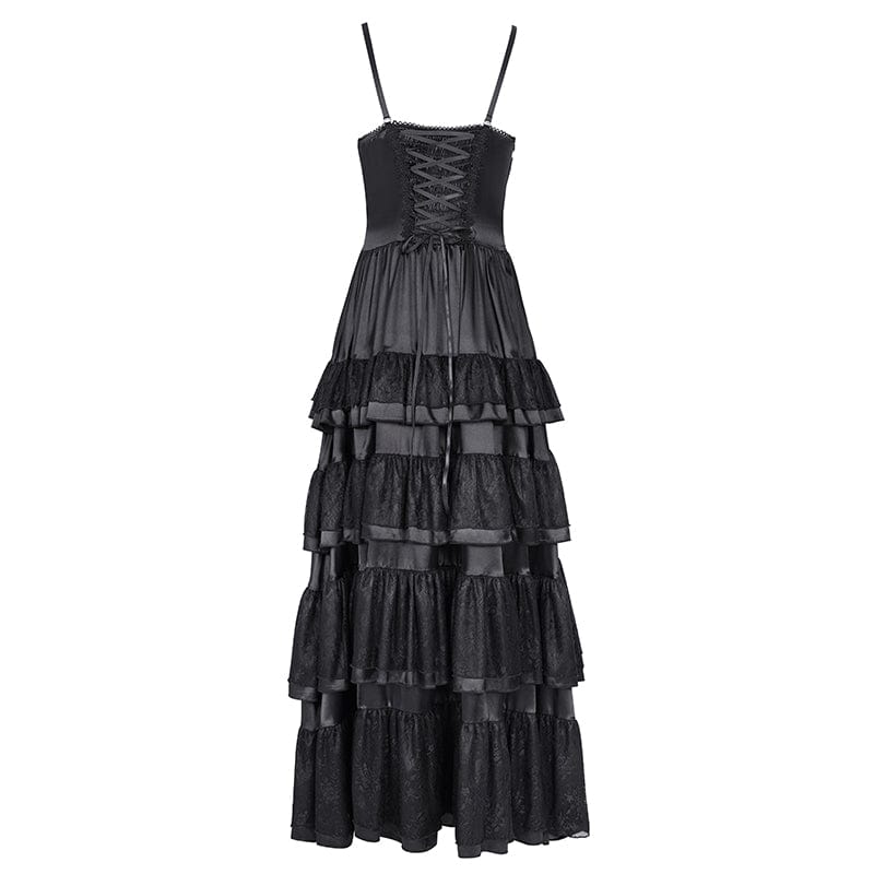 DEVIL FASHION Women's Gothic Lace-up Mesh Lace Slip Dress