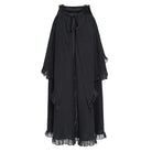 DEVIL FASHION Women's Gothic Lace-up Rose Ruffle High Low Hem Skirt