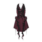 DEVIL FASHION Women's Gothic Lace-up Ruffle Halter Plaid Dress