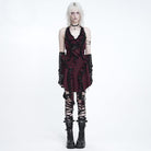 DEVIL FASHION Women's Gothic Lace-up Ruffle Halter Plaid Dress
