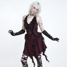 DEVIL FASHION Women's Gothic Lace-up Ruffle Halter Plaid Dress