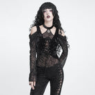 DEVIL FASHION Women's Gothic Lace-up Thorny Vine Off Shoulder Mesh Top