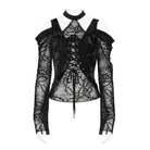 DEVIL FASHION Women's Gothic Lace-up Thorny Vine Off Shoulder Mesh Top