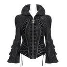 DEVIL FASHION Women's Gothic Lace-up Turn-down Collar Flared Sleeved Jacket