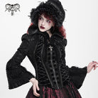 DEVIL FASHION Women's Gothic Lace-up Turn-down Collar Flared Sleeved Jacket