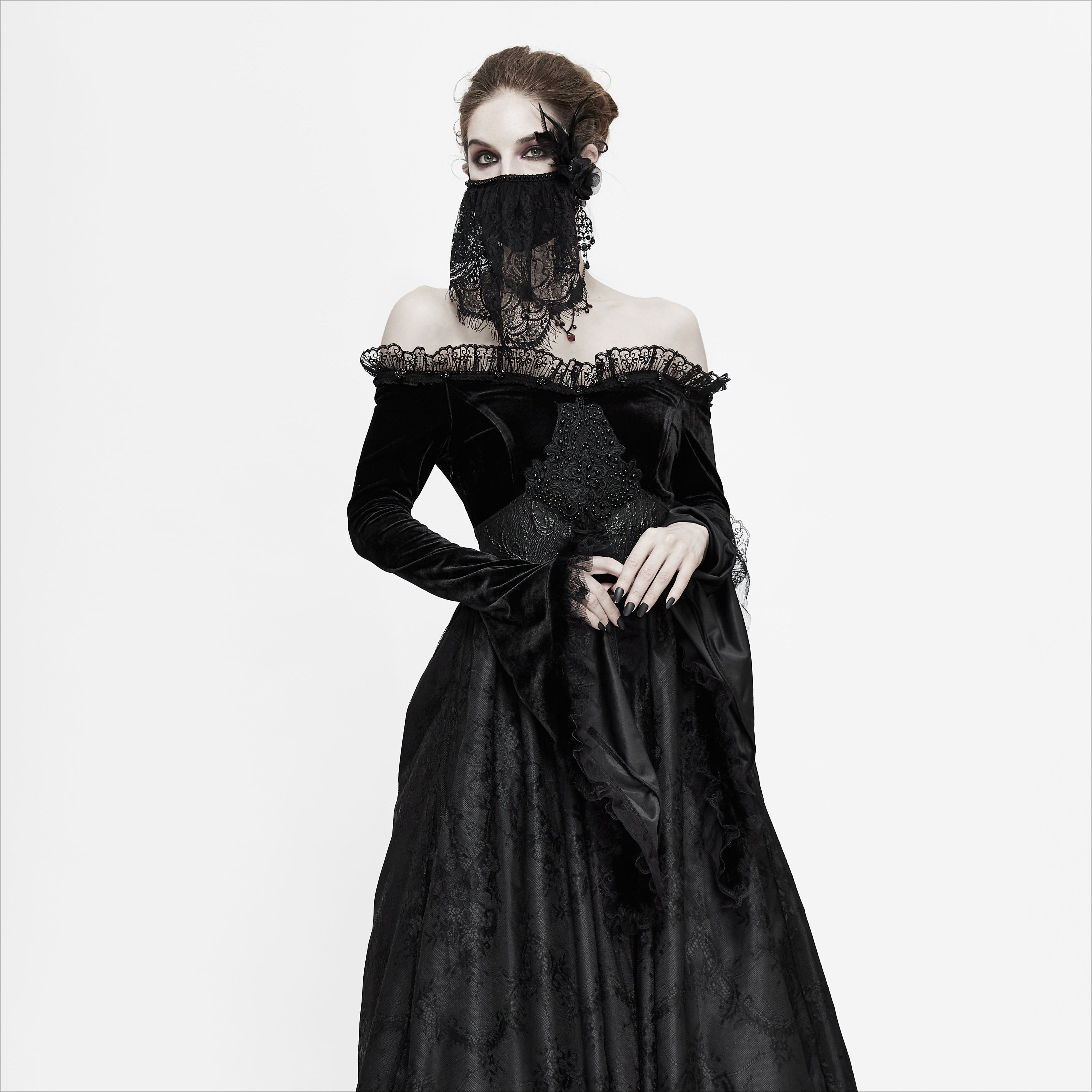 DEVIL FASHION Women's Gothic Lace Veil  with Rose & Feather  Accessory