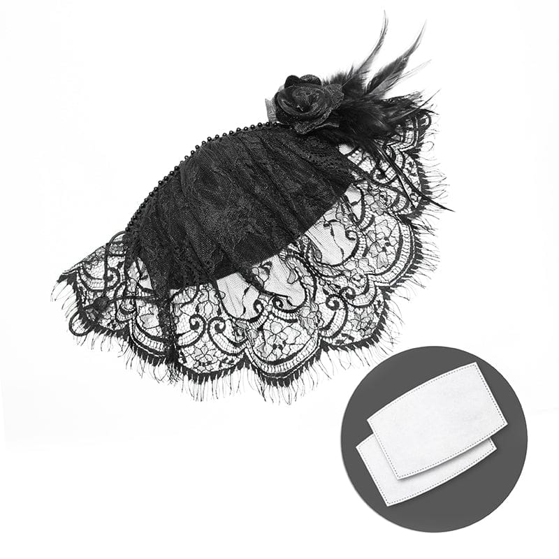 DEVIL FASHION Women's Gothic Lace Veil  with Rose & Feather  Accessory