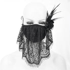 DEVIL FASHION Women's Gothic Lace Veil  with Rose & Feather  Accessory