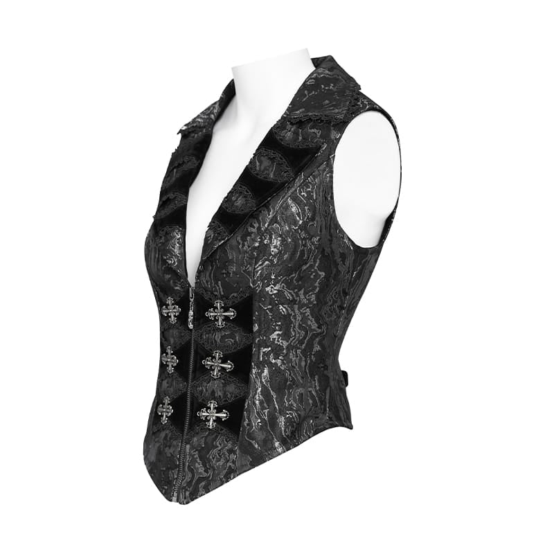 DEVIL FASHION Women's Gothic Lapel Cross Zip Front Swallow Tail Vest