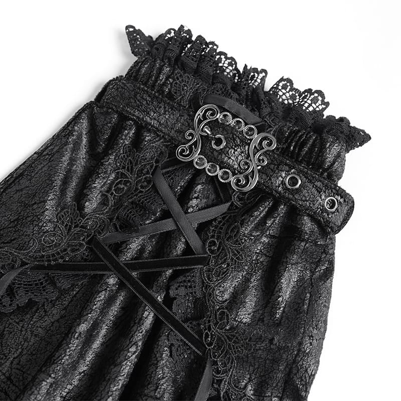 DEVIL FASHION Women's Gothic Layered Lace-Trimmed Buckle-up Leg Warmers