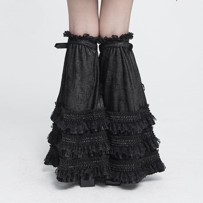 DEVIL FASHION Women's Gothic Layered Lace-Trimmed Buckle-up Leg Warmers