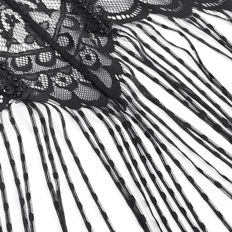 DEVIL FASHION Women's Gothic Mesh Floral Crocheted Lace Top