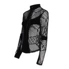 DEVIL FASHION Women's Gothic Mesh Lace-Up Mock Neck Long Sleeve Top