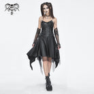DEVIL FASHION Women's Gothic Mesh Stud Faux Leather Hem Dress