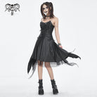 DEVIL FASHION Women's Gothic Mesh Stud Faux Leather Hem Dress