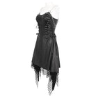 DEVIL FASHION Women's Gothic Mesh Stud Faux Leather Hem Dress