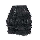DEVIL FASHION Women's Gothic Multi-Layer Beaded Ruffle Elastic Waist Shorts