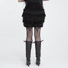 DEVIL FASHION Women's Gothic Multi-Layer Beaded Ruffle Velvet Shorts Black-Red