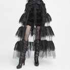 DEVIL FASHION Women's Gothic Multilayer Floral Lace Mesh Maxi Skirt