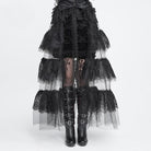 DEVIL FASHION Women's Gothic Multilayer Floral Lace Mesh Maxi Skirt