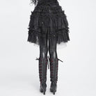 DEVIL FASHION Women's Gothic Multilayer Ruffle Lace Mesh Mini Skirt