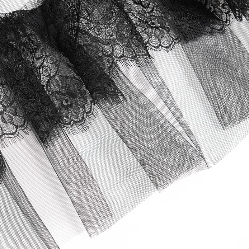 DEVIL FASHION Women's Gothic Multilayer Ruffle Lace Mesh Mini Skirt