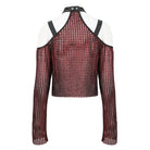 DEVIL FASHION Women's Gothic Off Shoulder Buckle Sheer Crop Top Red