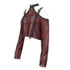 DEVIL FASHION Women's Gothic Off Shoulder Buckle Sheer Crop Top Red