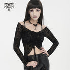 DEVIL FASHION Women's Gothic Off Shoulder Drawstring Sheer Shirt