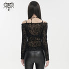 DEVIL FASHION Women's Gothic Off Shoulder Drawstring Sheer Shirt