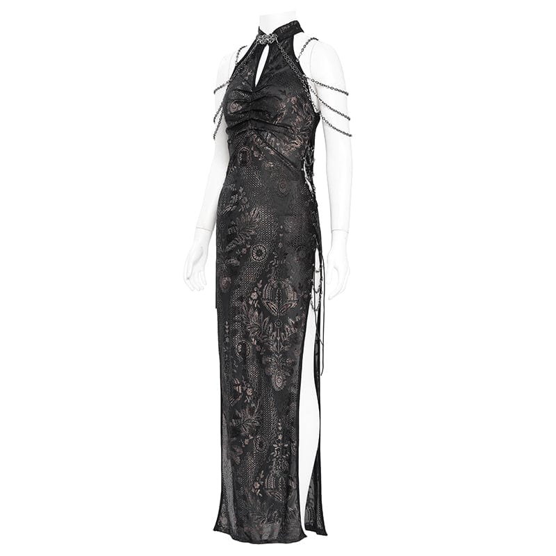 DEVIL FASHION Women's Gothic Off-the-shoulder Cutout Side Slit Gown Dress